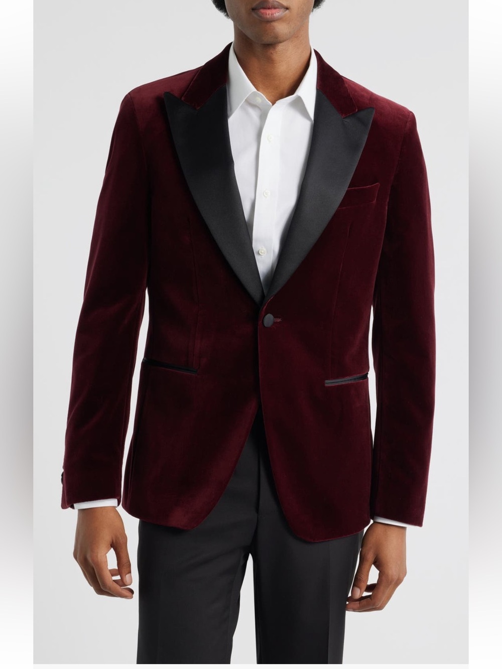NWT HUGO BOSS Hutson Cotton Velvet Dinner Jacket Slim Fit 46 Regular IN DARK RED